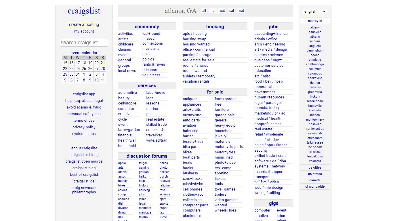 craigslist - Atlanta, GA Jobs, Apartments, For Sale, Services ...